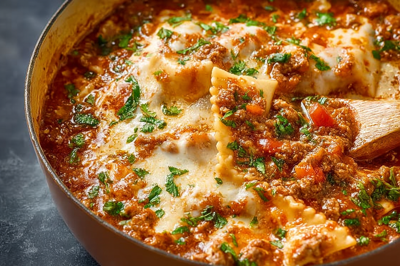 Cheesy Garlic Bread Lasagna Soup
