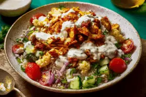 Chicken Shawarma Crispy Rice Salad
