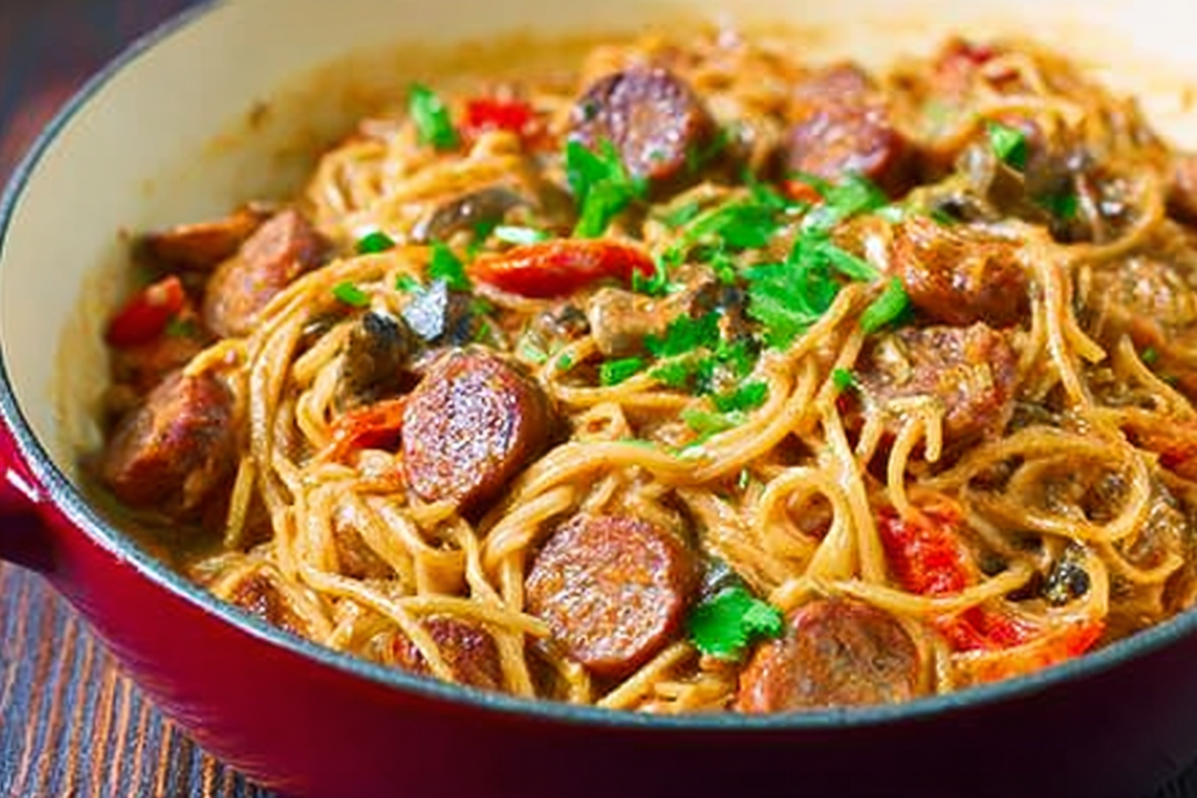 Creamy Spicy Garlic Noodles with Sausage