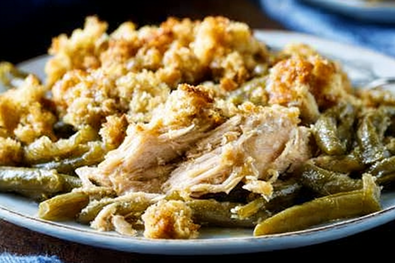 Crock Pot Chicken and Stuffing with Green Beans