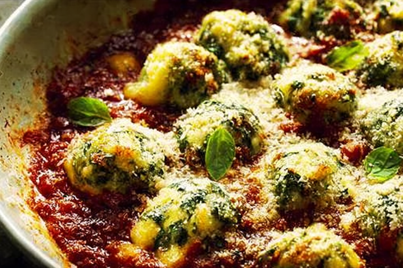 Malfatti (Italian Spinach Ricotta Dumplings) with Napoli Sauce