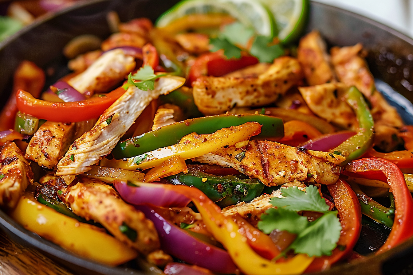 Sizzling Chicken Fajitas with Colorful Peppers and Onions