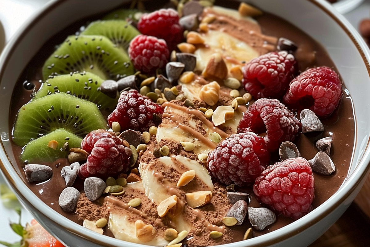 Chocolate Smoothie Bowl with Fruit & Nut Toppings