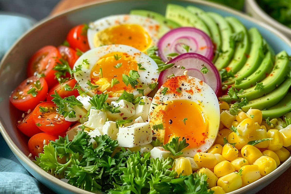 Boiled Egg & Avocado Veggie Salad Bowl