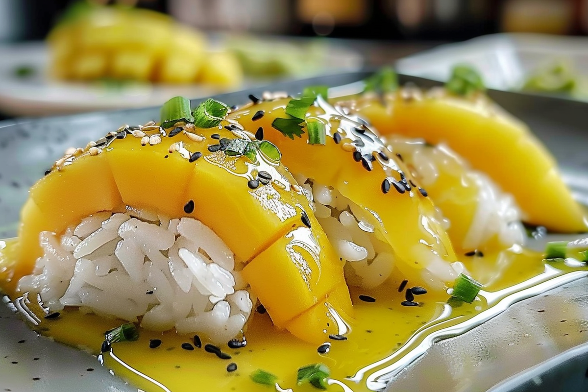 Mango Nigiri with Coconut Rice and Yuzu Glaze