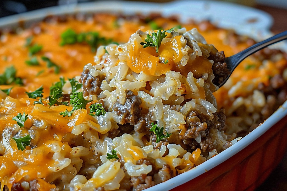 Cheesy Ground Beef Rice Casserole