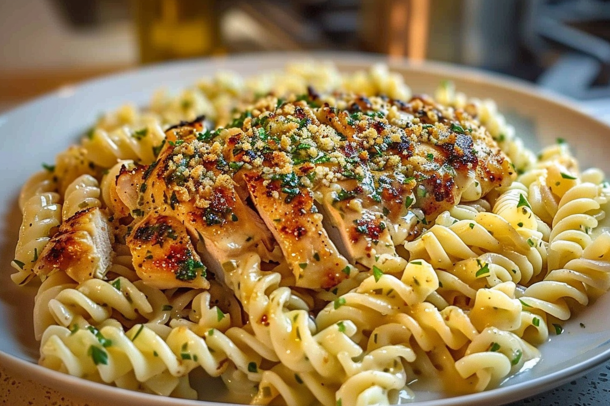 Creamy Garlic Parmesan Chicken with Cheesy Twisted Pasta