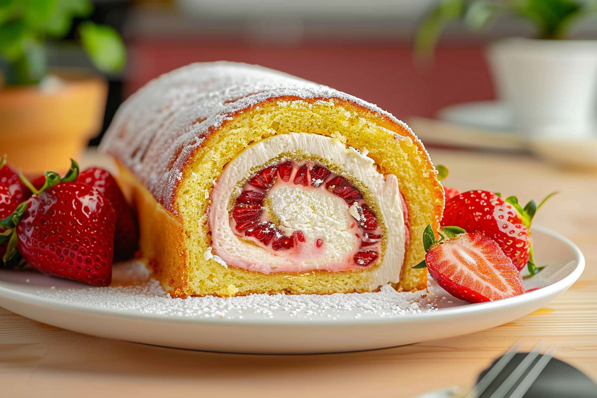 Strawberry Swiss Roll Cake