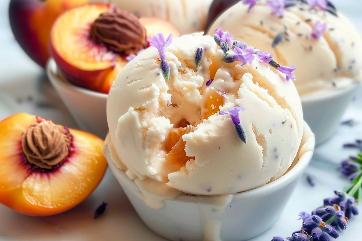 Lavender-Scented Frozen Yogurt Filled Peaches