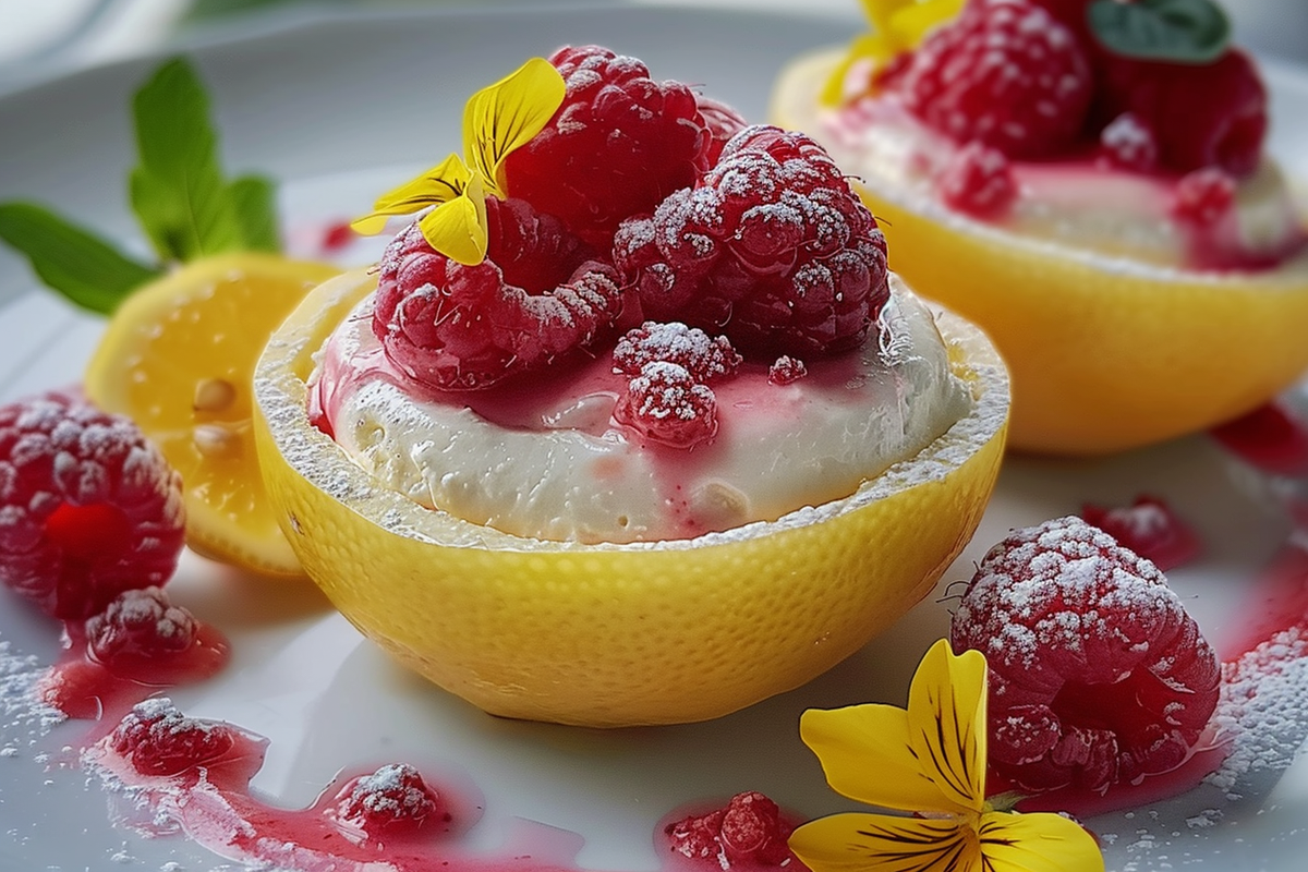 Ricotta and Raspberry Mousse in Hollowed Lemons