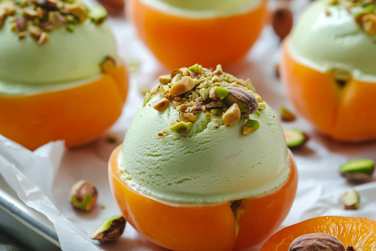 Pistachio Semifreddo in Frozen Apricot Cups