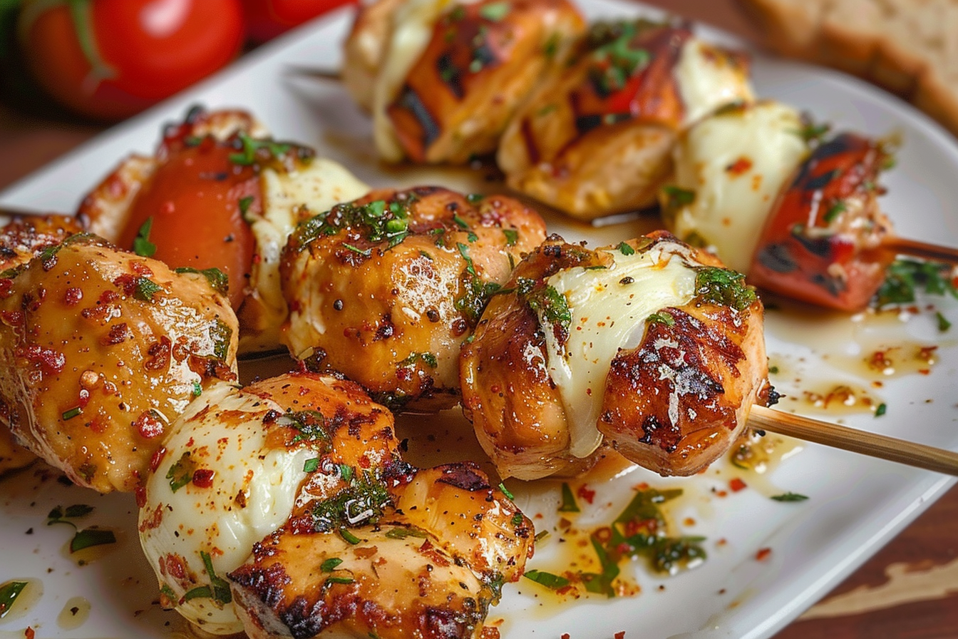 Mozzarella and Chicken Bomb Skewers