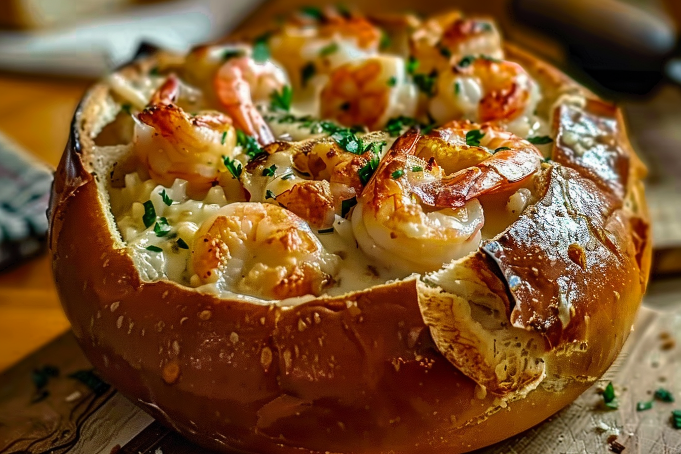Creamy Stuffed Seafood Bread Bowl