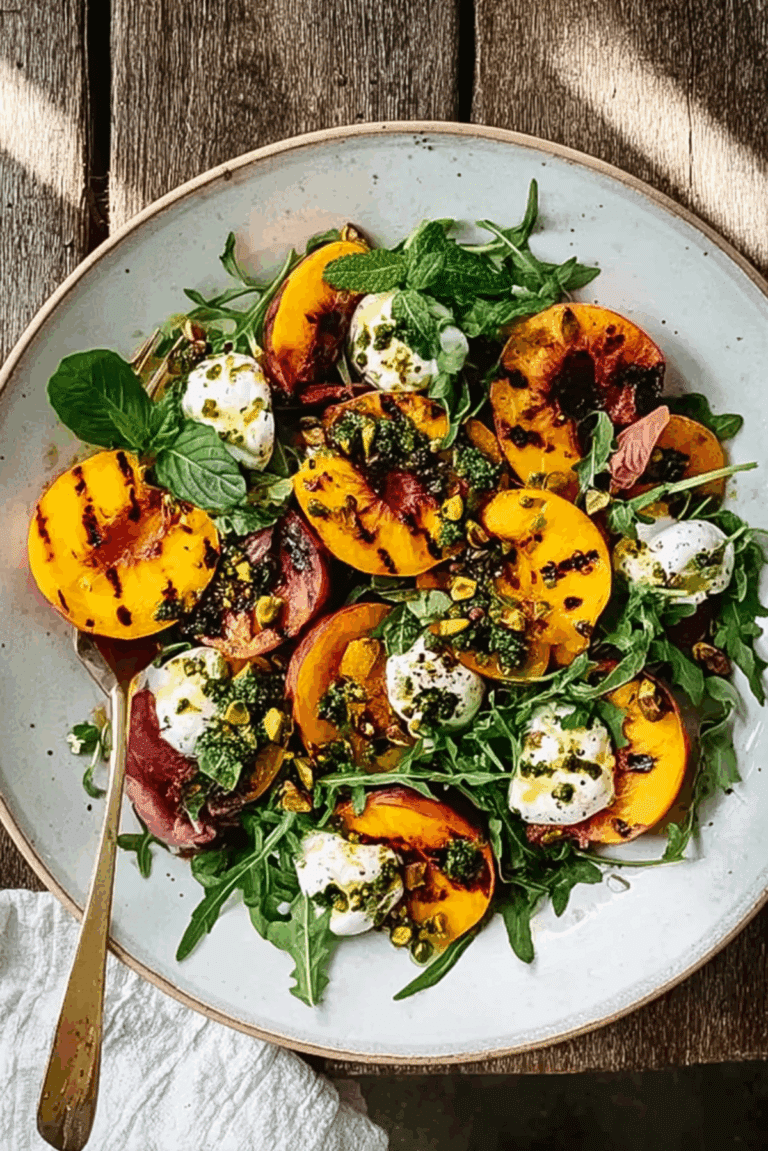 Grilled Peach, Pistachio, and Burrata Salad