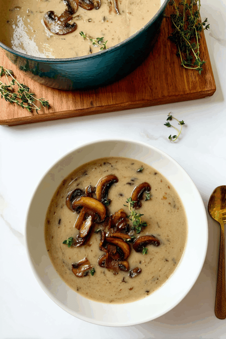 Creamy Roasted Onion + Mushroom Soup