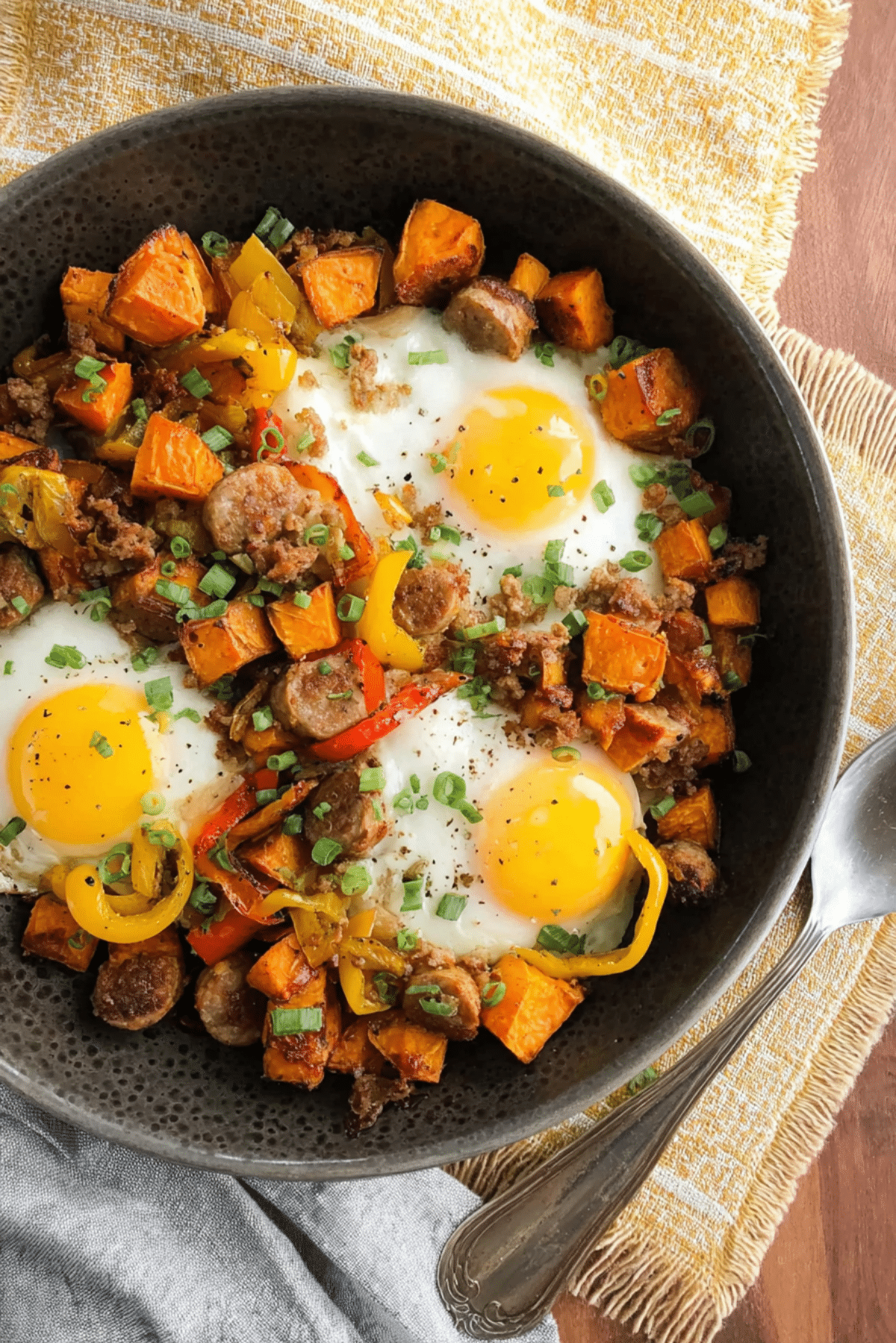 Sweet Potato Hash with Sausage and Eggs