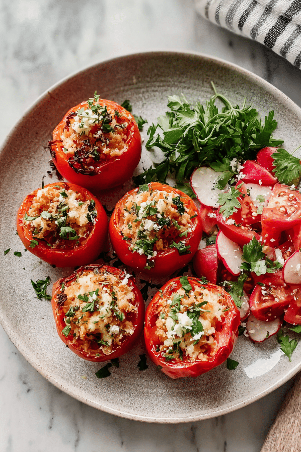 Stuffed Tomatoes with Herby Radish Salad