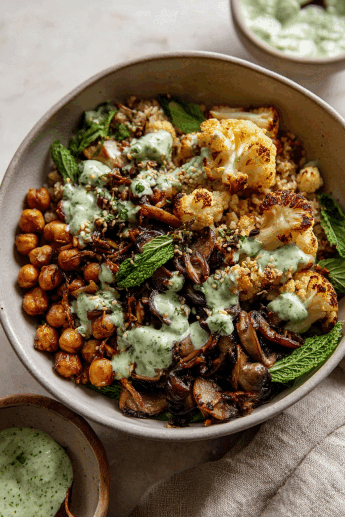 Roasted Sesame Mushroom Bean Bowls