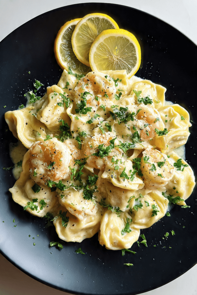 Creamy Shrimp Tortellini Alfredo: