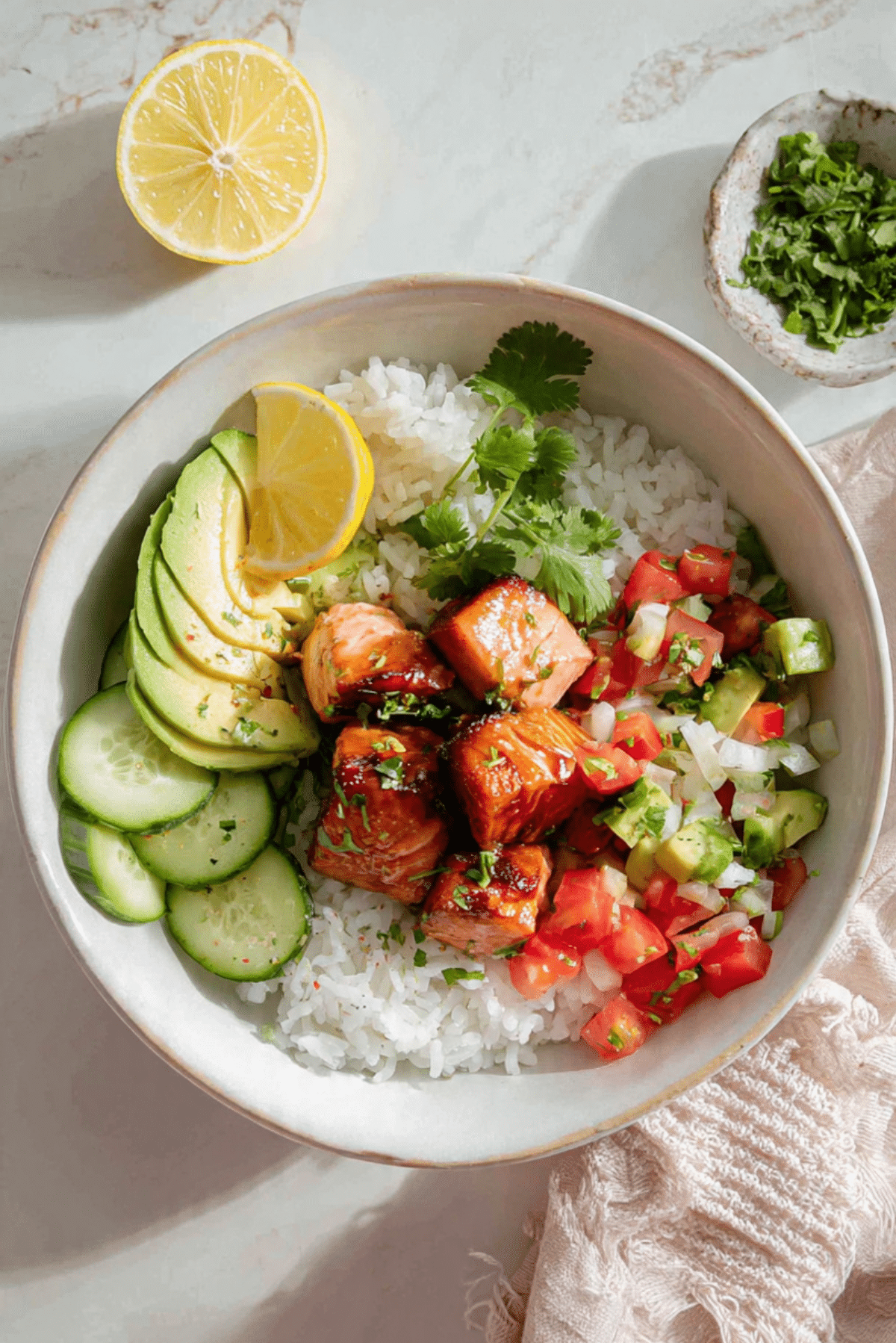 Honey Lime Salmon & Avocado Rice Bowl