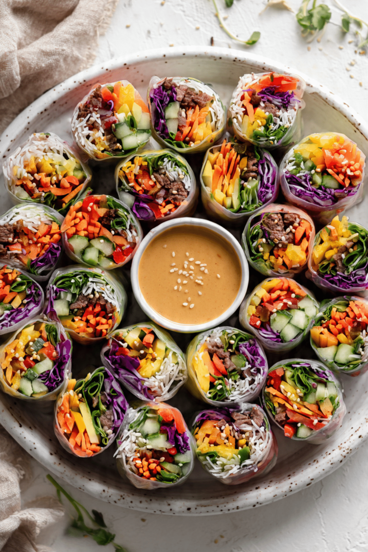 Beef Summer Rolls with Peanut Hoisin Sauce