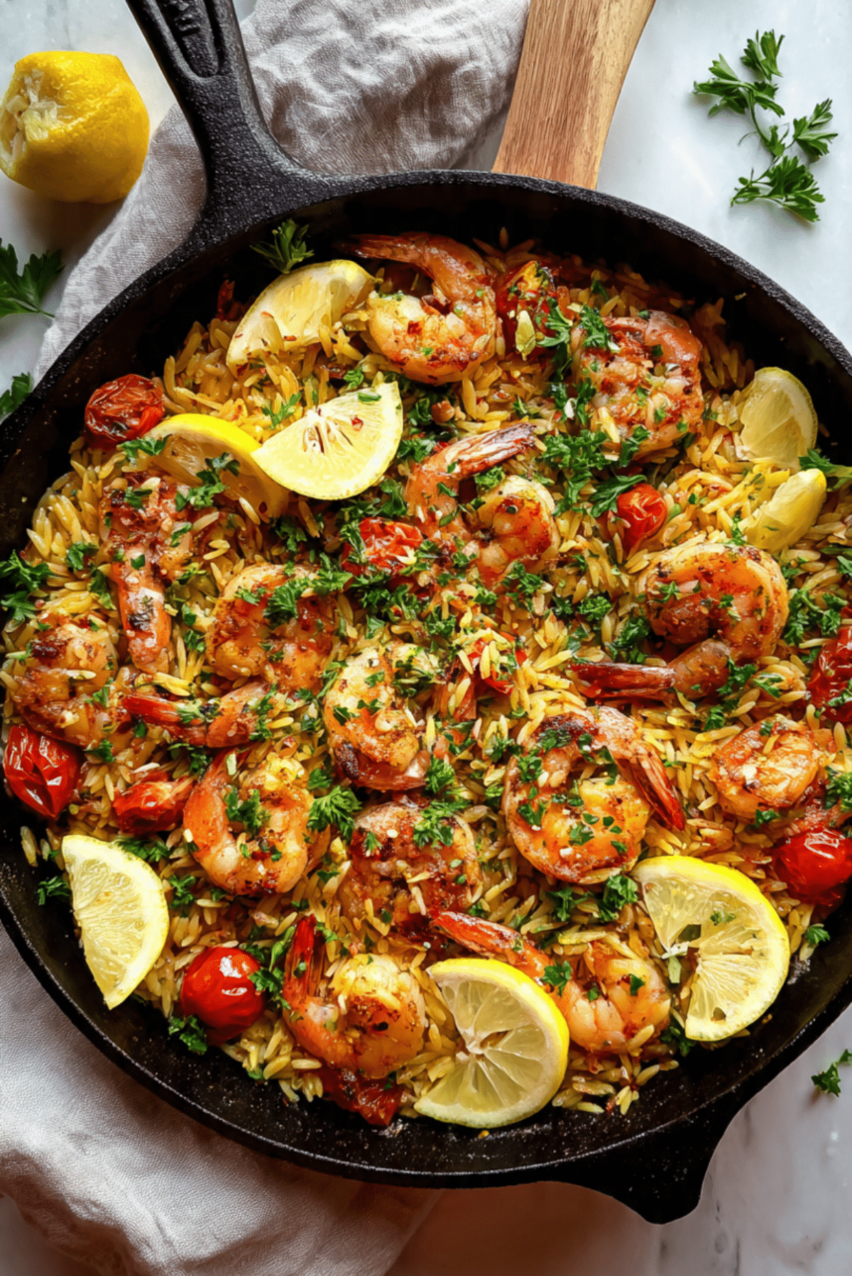 Pan Lemon Orzo Pasta with Shrimp