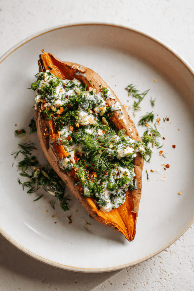 Griddled Sweet Potato, Gremolata & Tahini Yogurt