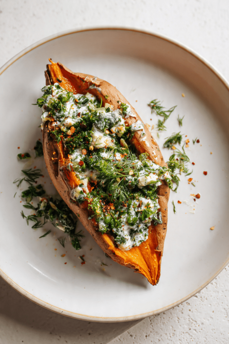 Griddled Sweet Potato, Gremolata & Tahini Yogurt