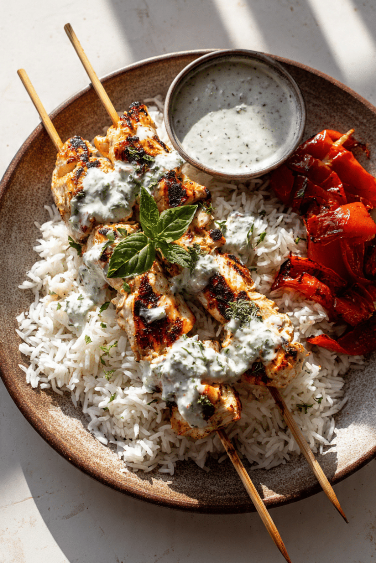 Juicy Pulled Chicken and Rice Bowl with Tzatziki