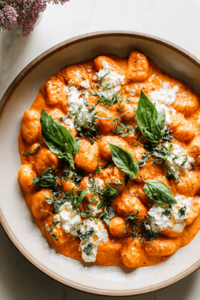Creamy Tomato Basil Gnocchi with Cottage Cheese