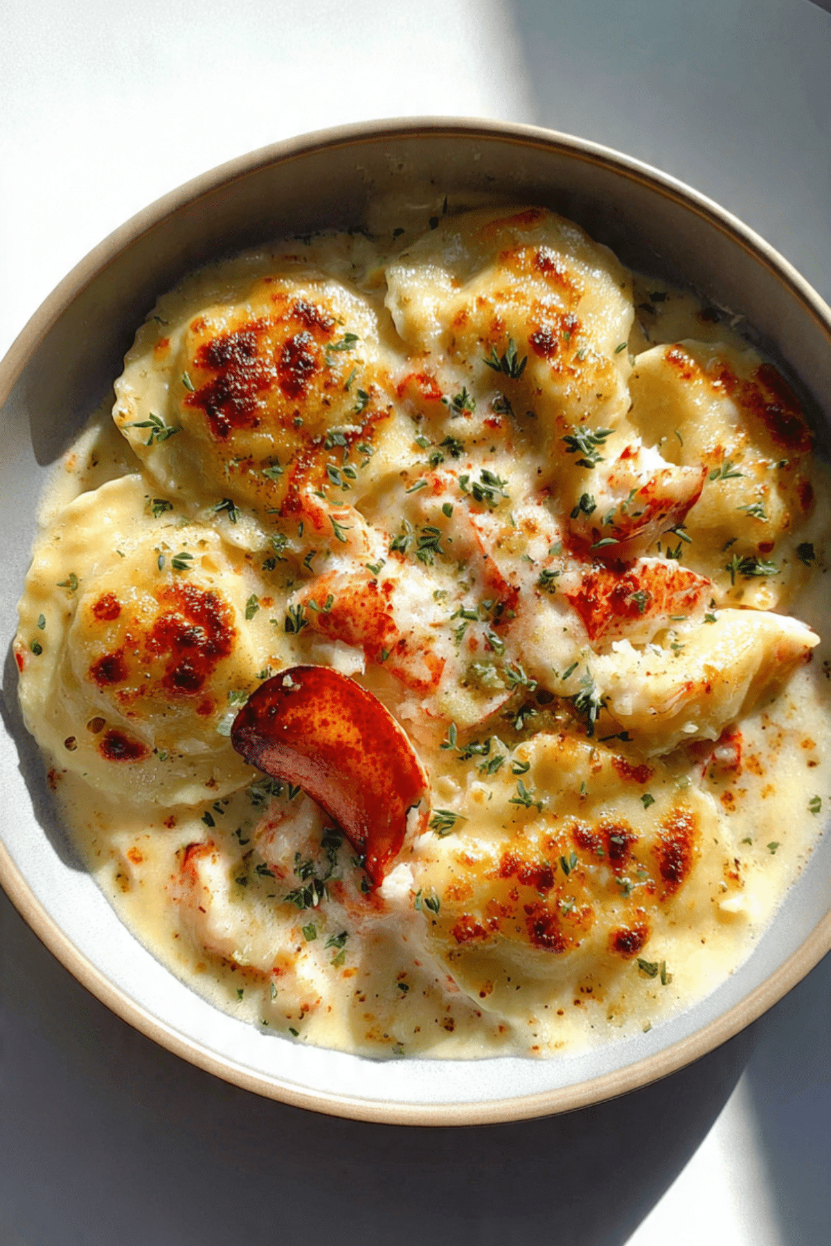 Cheesy Lobster Ravioli Bake