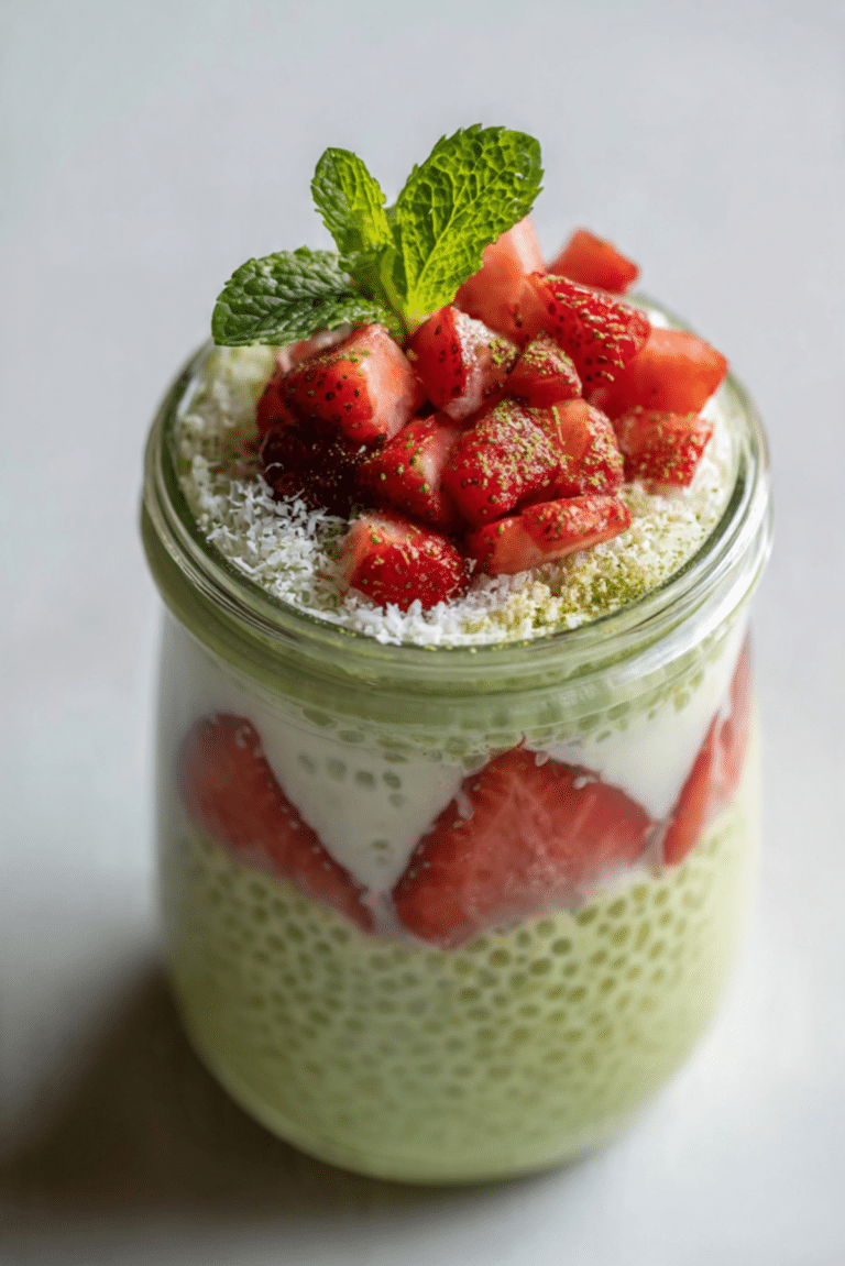 Matcha Strawberry Sago