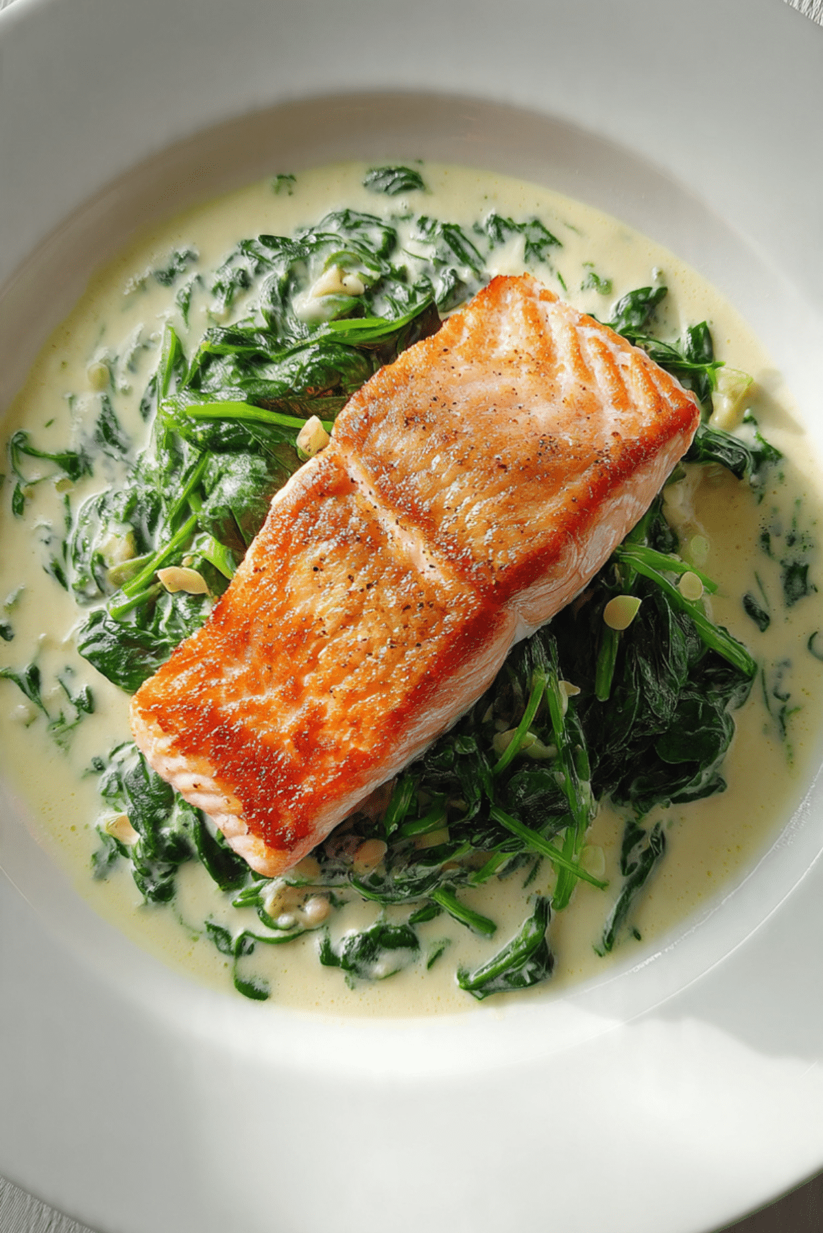 Salmon with Creamy Spinach Sauce