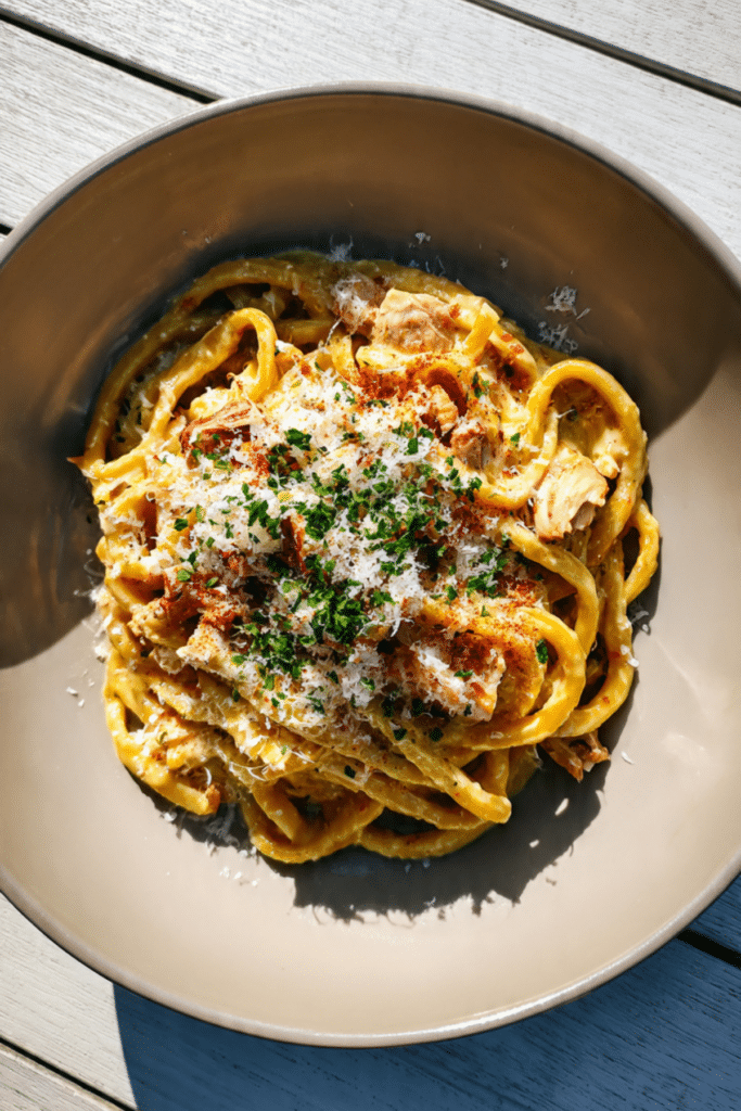 Udon Carbonara with Chicken