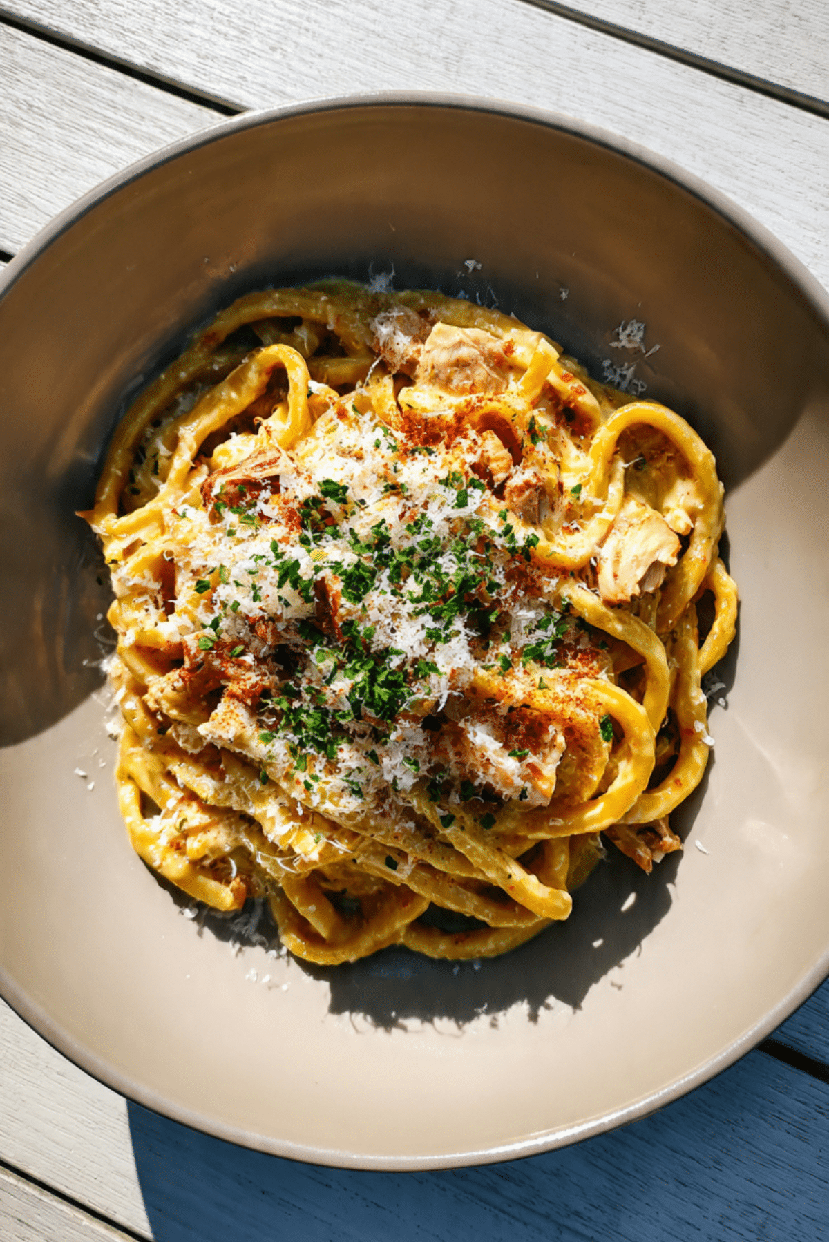 Udon Carbonara with Chicken