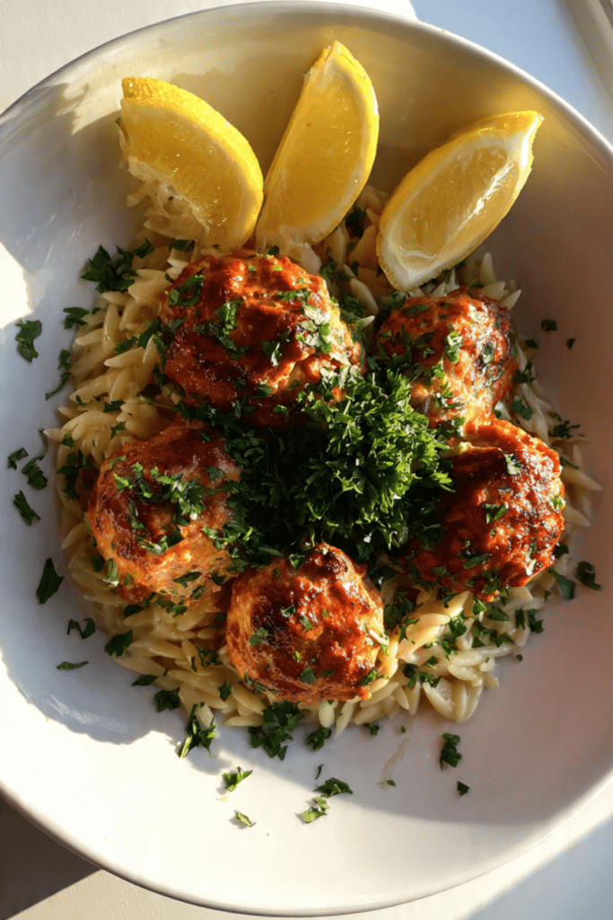Chicken Meatballs with Orzo